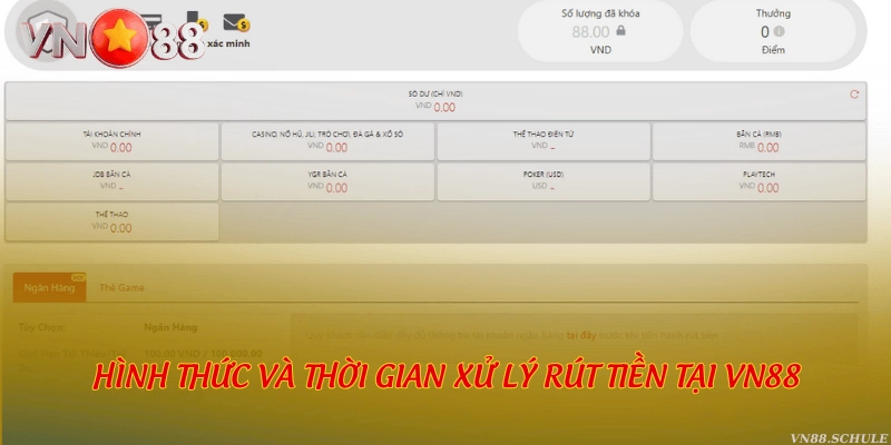 Hình thức và thời gian xử lý rút tiền tại VN88